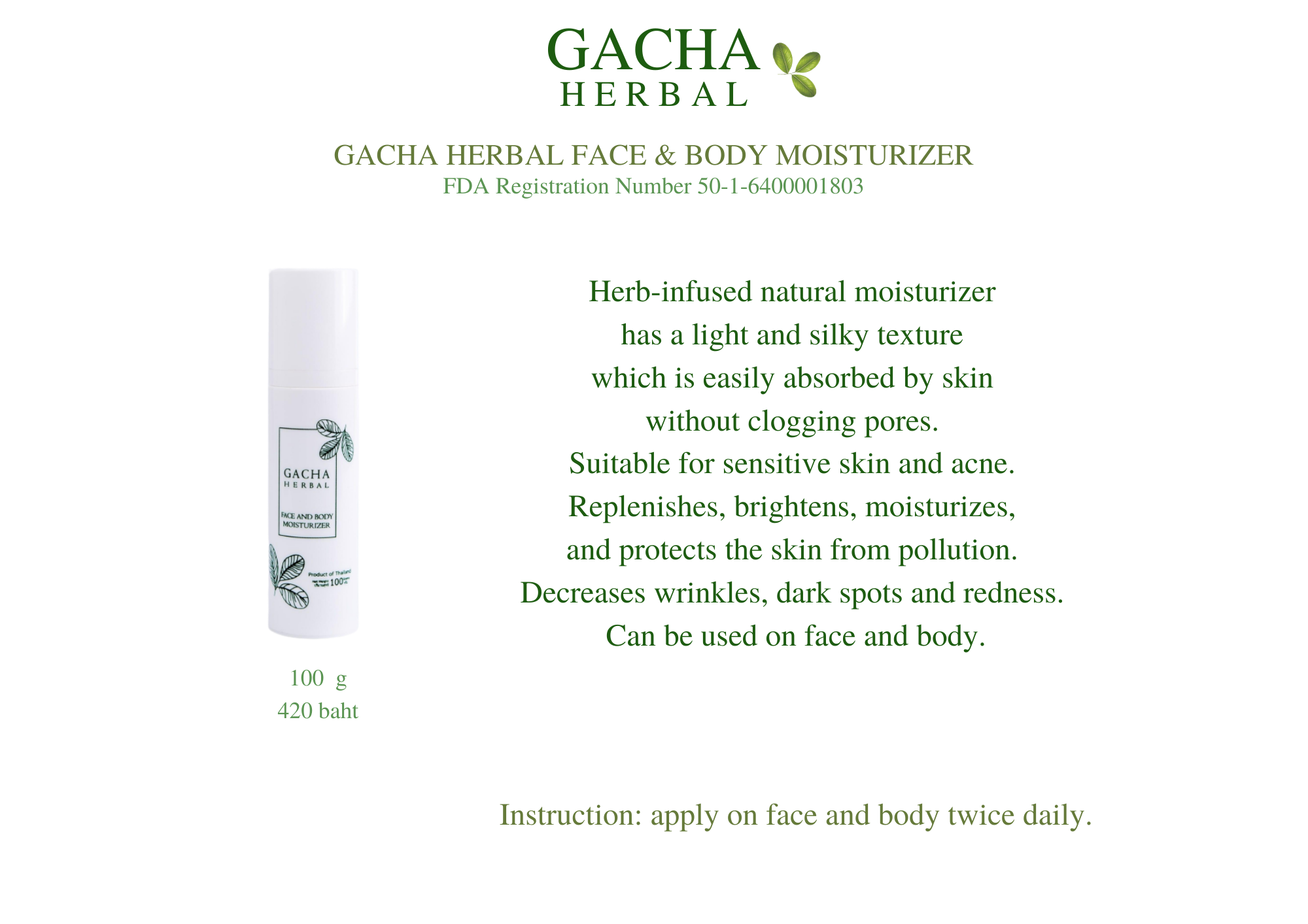 Gacha Herbal Face and Body Moisturizer